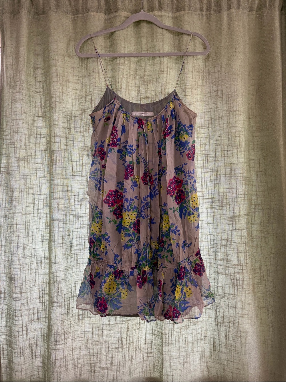 Zara Floral Spaghetti-Strap Dress in Light Lavender with Pink & Yellow Flowers